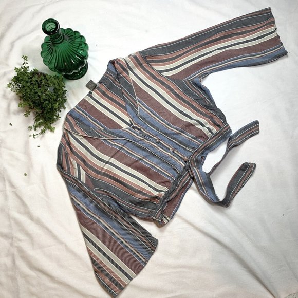 Angie Tops - ANGIE Striped Button Up Crop Top Size L